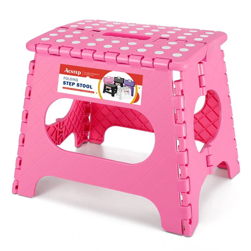 ACSTEP Folding Step Stool for Adults11 Height Lightweight Plastic Stepping Stool Foldable Step Stool Hold up to 300lbs Non Slip Collapsible Stool Pink