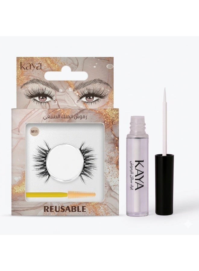 kaya Clear Eyelash Glue with Natural Mink Three Dimensional Lashes Style No. 11 Set - Image 1