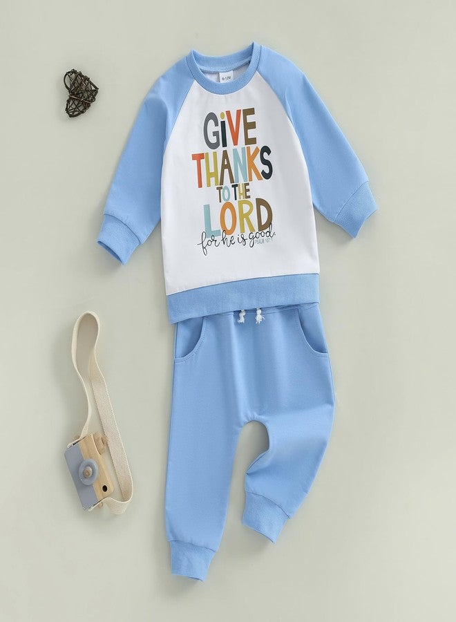 Pudcoco Toddler Baby Boys Girls Thanksgiving Outfit Give Thanks to the Lord Religious Sweatshirt and Jogger Pants Set (Blue, 18-24 Months) - Image 3