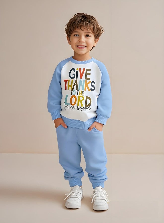 Pudcoco Toddler Baby Boys Girls Thanksgiving Outfit Give Thanks to the Lord Religious Sweatshirt and Jogger Pants Set (Blue, 18-24 Months) - Image 2