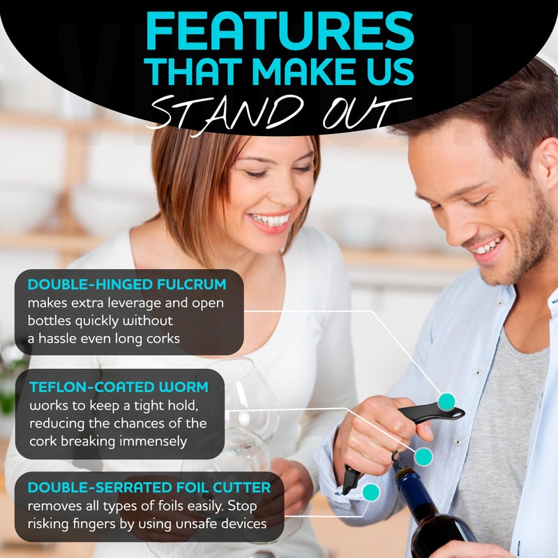 Vinvoli Professional Waiters Corkscrew - Multi-Functional 3-in-1 Cork Screw Bottle Opener - Wine Key With Wine Foil Cutter - Image 5