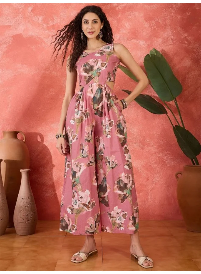 AKS Blush Pink Blown Out Floral Jumpsuit