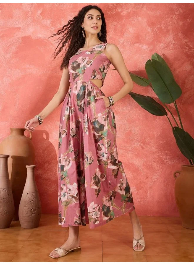 AKS  Blush Pink Blown Out Floral Jumpsuit for Women | Best Price UAE
