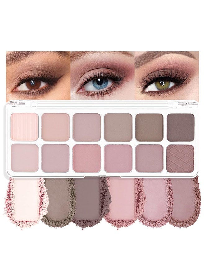ديكالو 12 لون من ظلال العيون الرمادية والوردية، لوحة مكياج غير لامعة، ظلال عيون عالية الصبغة، ناعمة وسهلة الدمج، علبة مكياج للعين لمسة غير لامعة ناعمة للاستخدام اليومي، نباتية وخالية من التجارب على الحيوانات. - Image 1