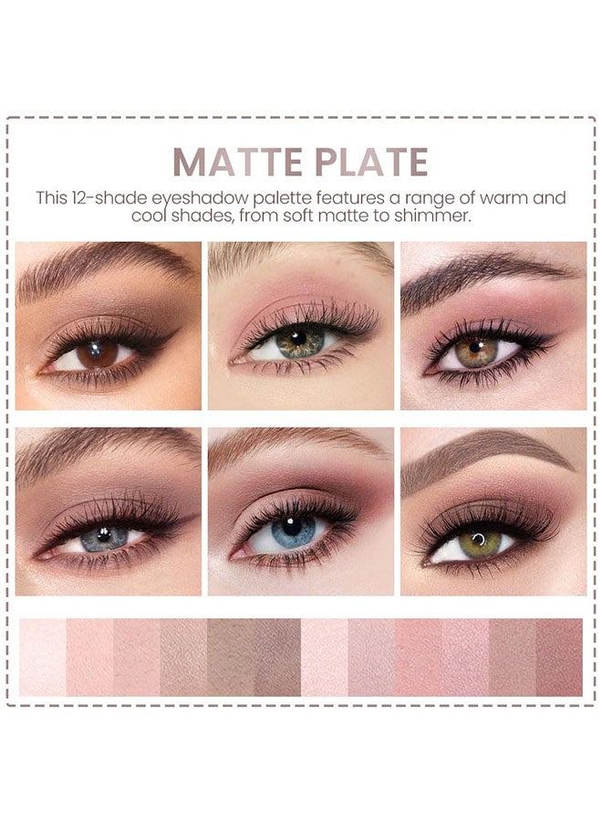 ديكالو 12 لون من ظلال العيون الرمادية والوردية، لوحة مكياج غير لامعة، ظلال عيون عالية الصبغة، ناعمة وسهلة الدمج، علبة مكياج للعين لمسة غير لامعة ناعمة للاستخدام اليومي، نباتية وخالية من التجارب على الحيوانات. - Image 5