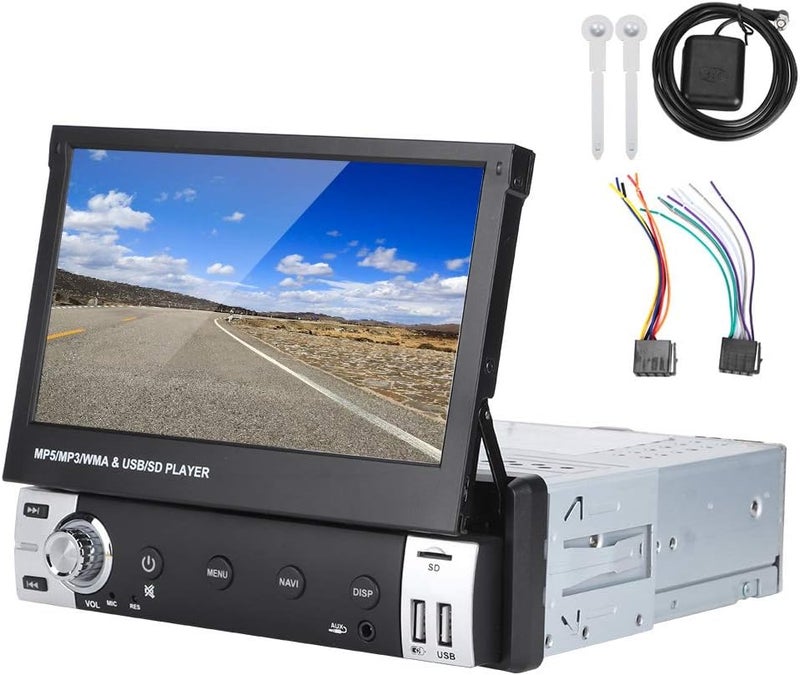 klarako Car Player,7in Single Din Car Player GPS Navigation System Front USB Telescopic Screen Bluetooth HF Radio Stereo AIO(Screen Popup Automatically) - Image 1