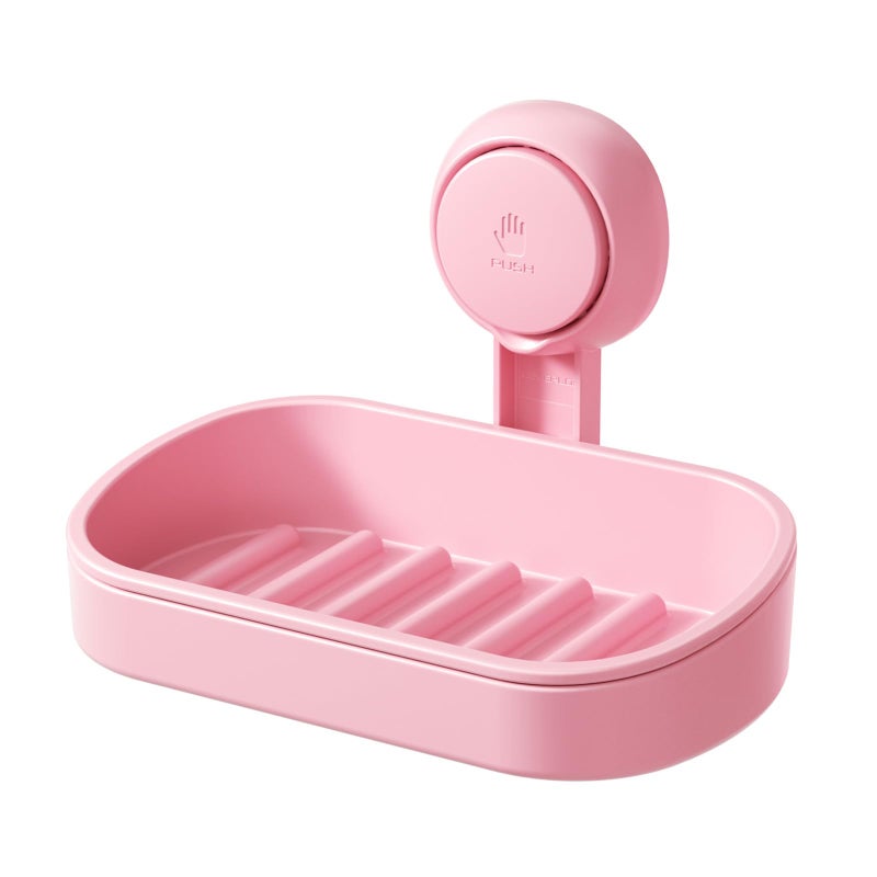Leverloc Soap Dish Holder For Shower Suction Cup Wall Mounted Self Draining No-Drilling Removable Bar Soap Sponge Holder For Bathroom Bathtub Kitchen Sink Waterproof Strong Vacuum Suction  Pink - Image 1