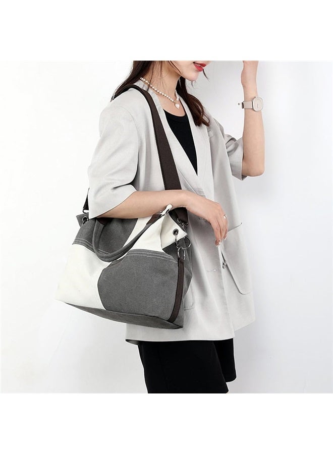 Women Canvas Tote Handbags Contrast Color Casual Shoulder Work Bag Splice Stitching Top Handle Bag Handbags Purses  - Image 3