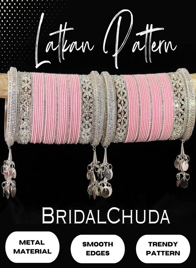 LAVAZZA Stylish Metal Bangles Pink Chuda Set For Bridal Women & Girls | Chura set for Bridal | Chudiyan For Shadi | Chuda set for women | Bridal Chuda Wedding | Chudi Set-(Chuda13-Pink-2.4),Set of 70 - Image 5
