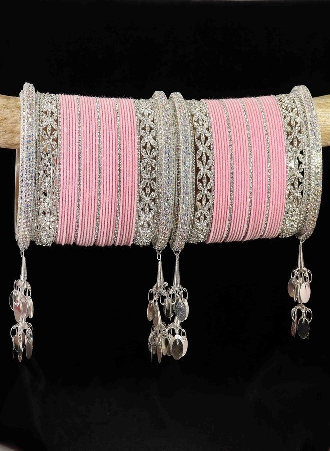 LAVAZZA Stylish Metal Bangles Pink Chuda Set For Bridal Women & Girls | Chura set for Bridal | Chudiyan For Shadi | Chuda set for women | Bridal Chuda Wedding | Chudi Set-(Chuda13-Pink-2.4),Set of 70 - Image 3