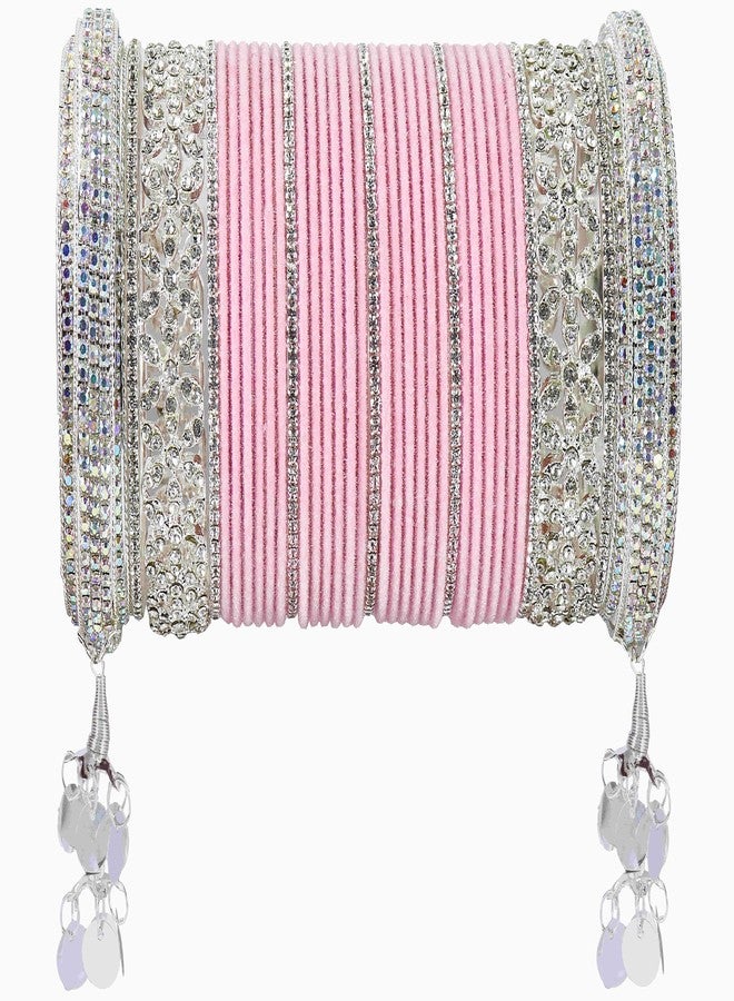 LAVAZZA Stylish Metal Bangles Pink Chuda Set For Bridal Women & Girls | Chura set for Bridal | Chudiyan For Shadi | Chuda set for women | Bridal Chuda Wedding | Chudi Set-(Chuda13-Pink-2.4),Set of 70 - Image 4