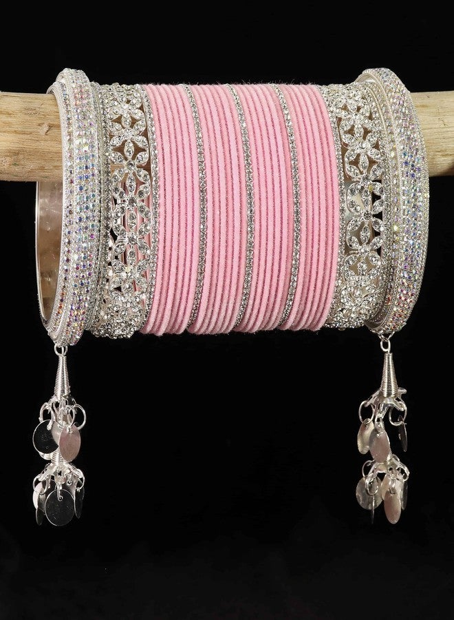LAVAZZA Stylish Metal Bangles Pink Chuda Set For Bridal Women & Girls | Chura set for Bridal | Chudiyan For Shadi | Chuda set for women | Bridal Chuda Wedding | Chudi Set-(Chuda13-Pink-2.4),Set of 70 - Image 2