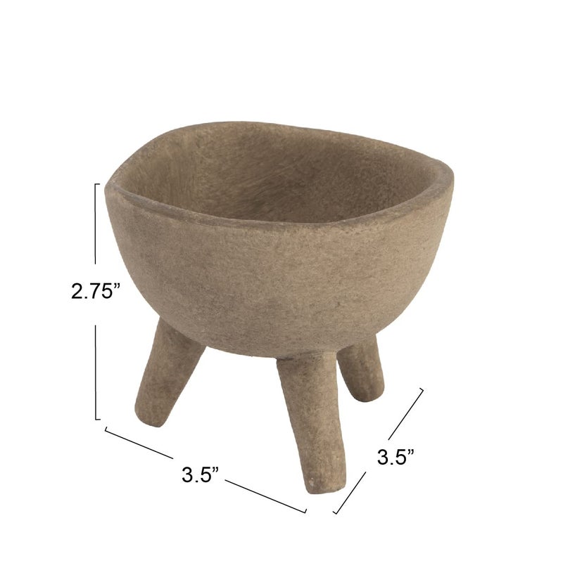 Creative Co-Op Round Terra-cotta Bowl with 3-Legs and Distressed Finish, Cream - Image 2