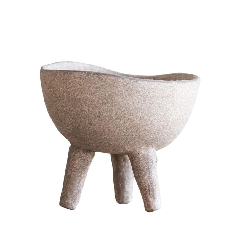 Creative Co-Op Round Terra-cotta Bowl with 3-Legs and Distressed Finish, Cream - Image 3
