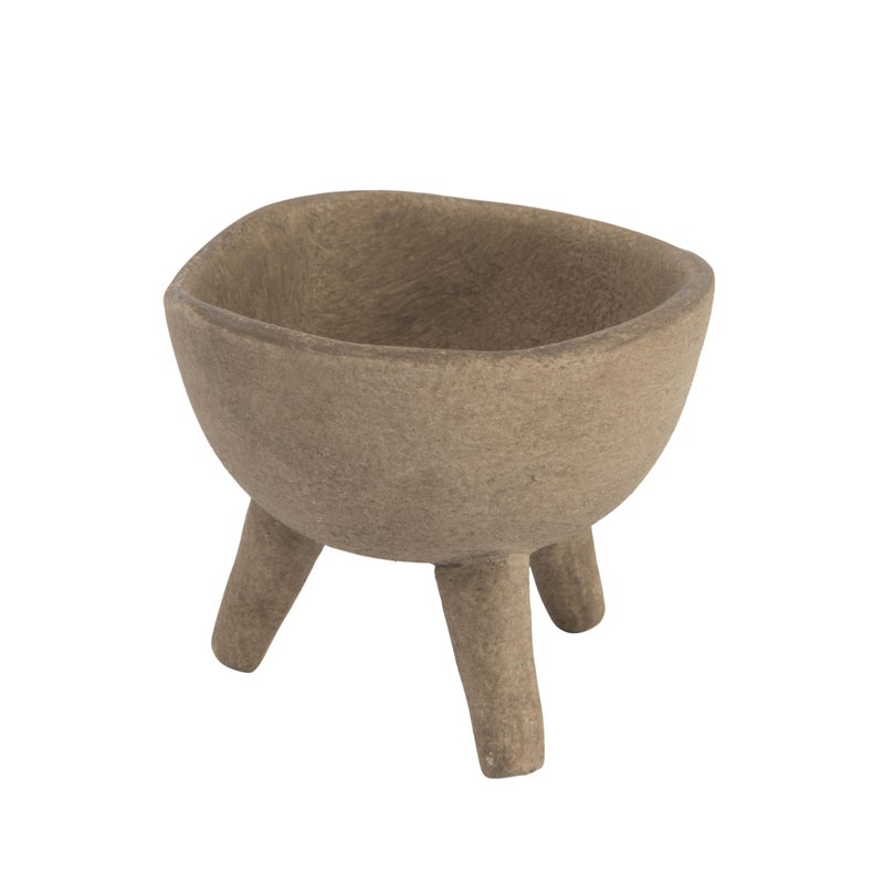 Creative Co-Op Round Terra-cotta Bowl with 3-Legs and Distressed Finish, Cream - Image 1