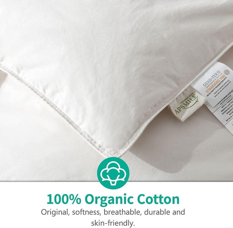 APSMILE Queen Size Down Feather Fibers Comforter, All Seasons Duvet Insert with 100% Organic Cotton, Fluffy Fill-Power Medium Warm Hotel Comforter Insert, (90x90 inches, Ivory White) - Image 4