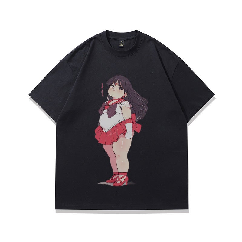 Tkpa National Trend Loose Short-Sleeved T-Shirt for Men and Women Anime Printed Round Neck Casual Youth Trendyy Tops - Image 1