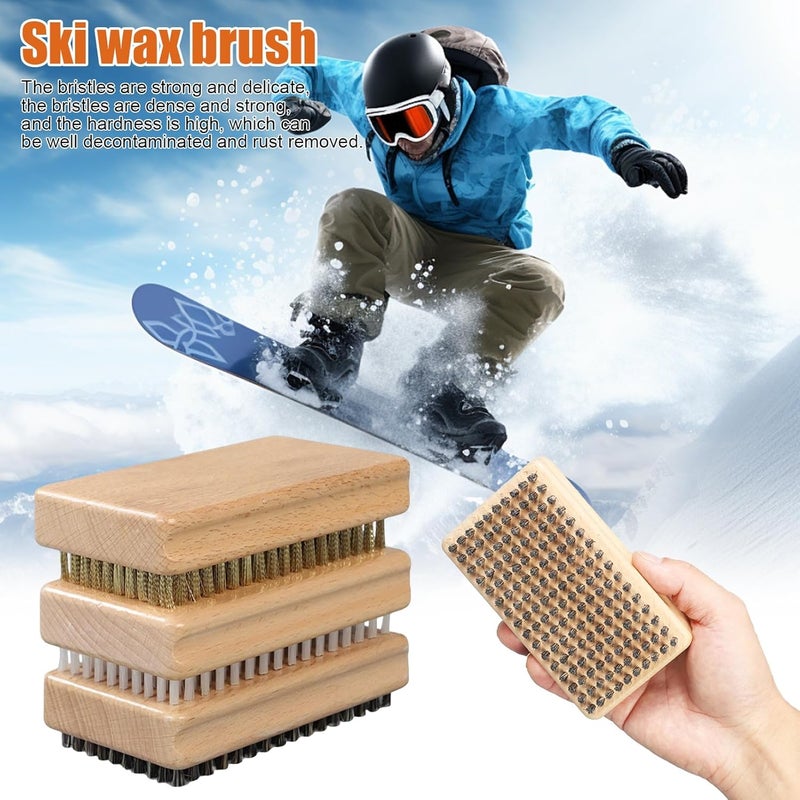VEAREAR Snowboard Wax Brush Kit, 3Pcs Nylon/Brass/Horsehair Brush for Ski Snowboard Waxing, Polishing, Shading - Image 3