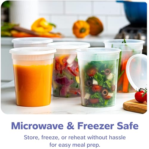 GUSTO [32 oz. - 24 Count Plastic Deli Containers with Lids - Disposable Food Storage Containers With Airtight Lids, Ideal for Soups, Stews, and Meal Prep - Image 3