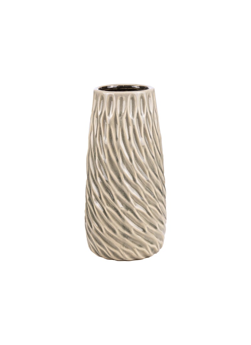 Gulf Flowers Gulf Flowers Beige Ceramic Vase - 7cm Diameter x 22cm Height, Stylish Home Decor Vase for Table Centerpiece, Living Room, Office, or Bedroom Decoration - Elegant, Durable Ceramic Pot 