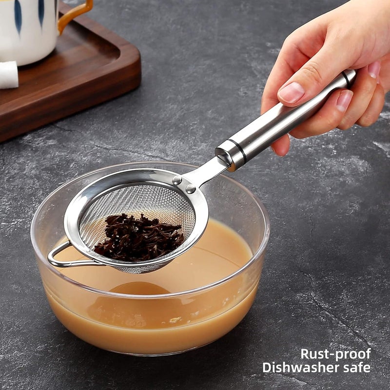 SUNWUKIN 304 Stainless Steel Fine Mesh Strainers for Kitchen, Colander-Skimmer with Handle, Sieve Sifters for Food, Tea, Rice, Oil, Noodles, Fruits, Vegetable - Image 3