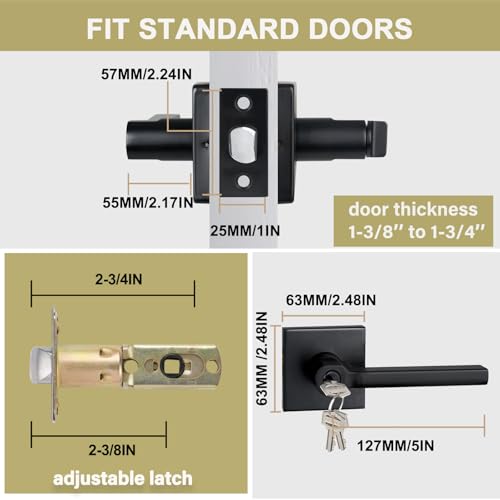 HISAFE Keyed Entry Door Lever with Lock, Heavy Duty Square Interior Handle for Front Door and Office, Matte Black, Reversible for Right&Left Handed, 1Pack - Image 4