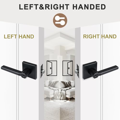 HISAFE Keyed Entry Door Lever with Lock, Heavy Duty Square Interior Handle for Front Door and Office, Matte Black, Reversible for Right&Left Handed, 1Pack - Image 5