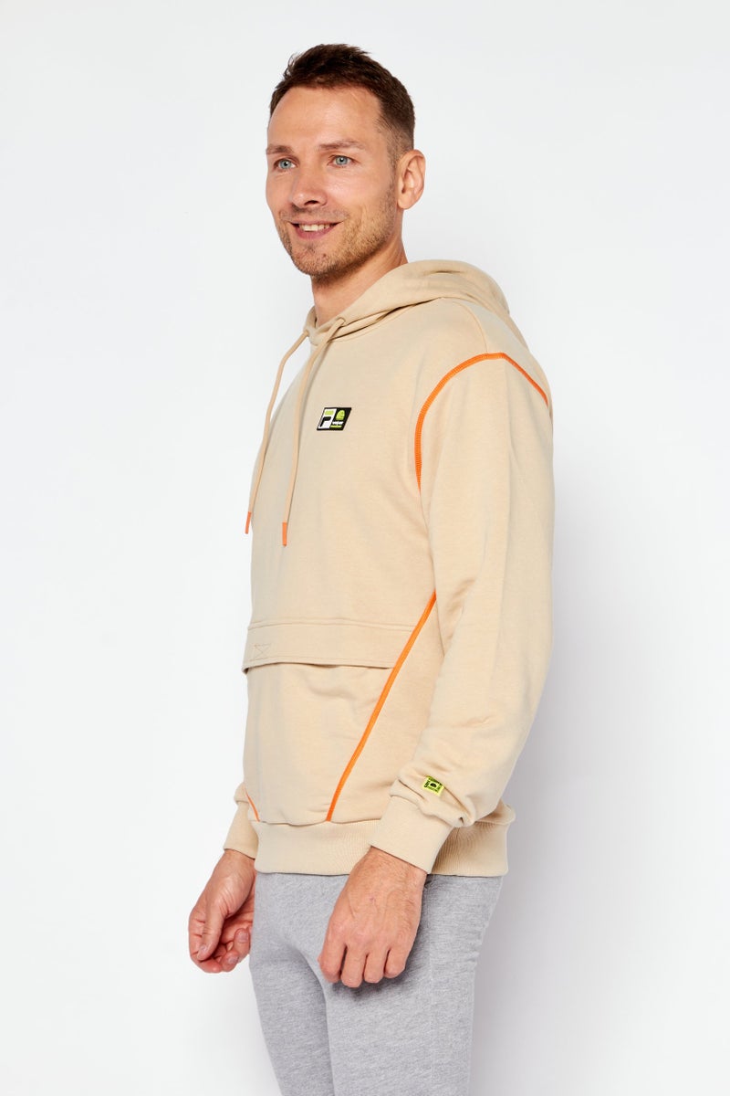 FILA Men Oversized Brand Logo Hoodies, Tan - Image 4