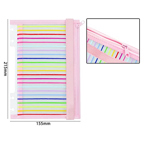 Chris.W Discbound Notebook Elastic Band Pen Holder, Junior Size Disc Bound Planner Cover Mesh Pencil Case Bag, Zipper Pouch for Pens Cards Stickers School Supplies (5.5inx8.5in, Pink with Stripe) - Image 4