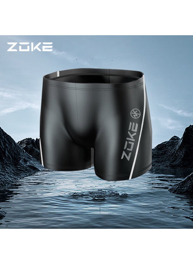 ZOKE Zhouke Men's Swimming Trunks, Square Leg, Compeive, Quick-drying, Chlorine-resistant, Spliced, Anti-embarrassment, 121602205-1, Black/silver, 2XL - Image 3
