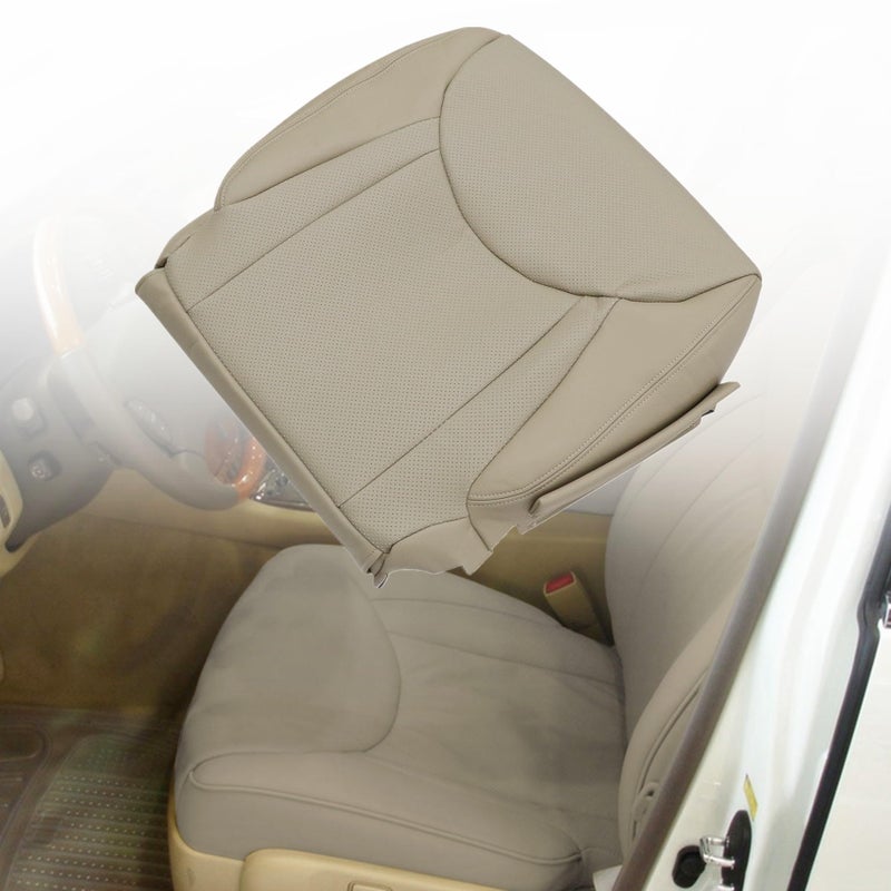 غطاء مقعد جلد ميكروفايبر مثقوب من AOUTTUOA للجانب الأيسر باللون البيج متوافق مع لكزس LS430 2001 2002 2003 2004 2005 2006