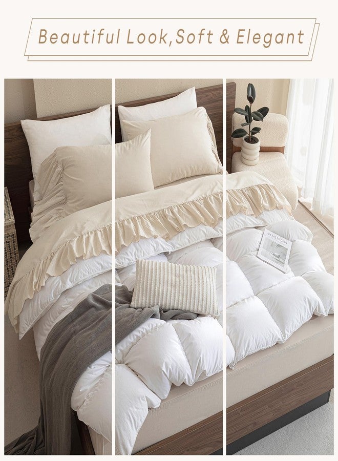 QSH 100% Cotton Queen Sheet Set, Ruffle Bed Sheets Wheat Farmhouse Shabby Vintage Chic Bedding 3 Pieces Aesthetic French Country Queen Bed Set Soft Breathable - Image 2