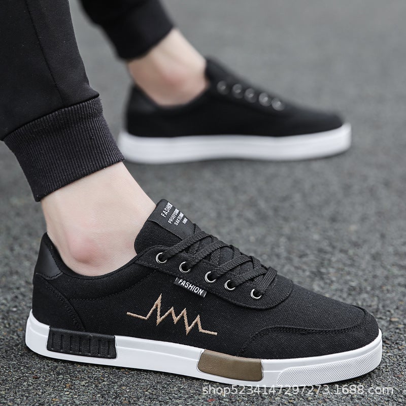 Live  Autumn New Korean Fashion Mens Shoes Casual Canvas Shoes Mens Cloth Shoes Student Board Shoes Trendy Shoes6636 black gold 6636 black gold 