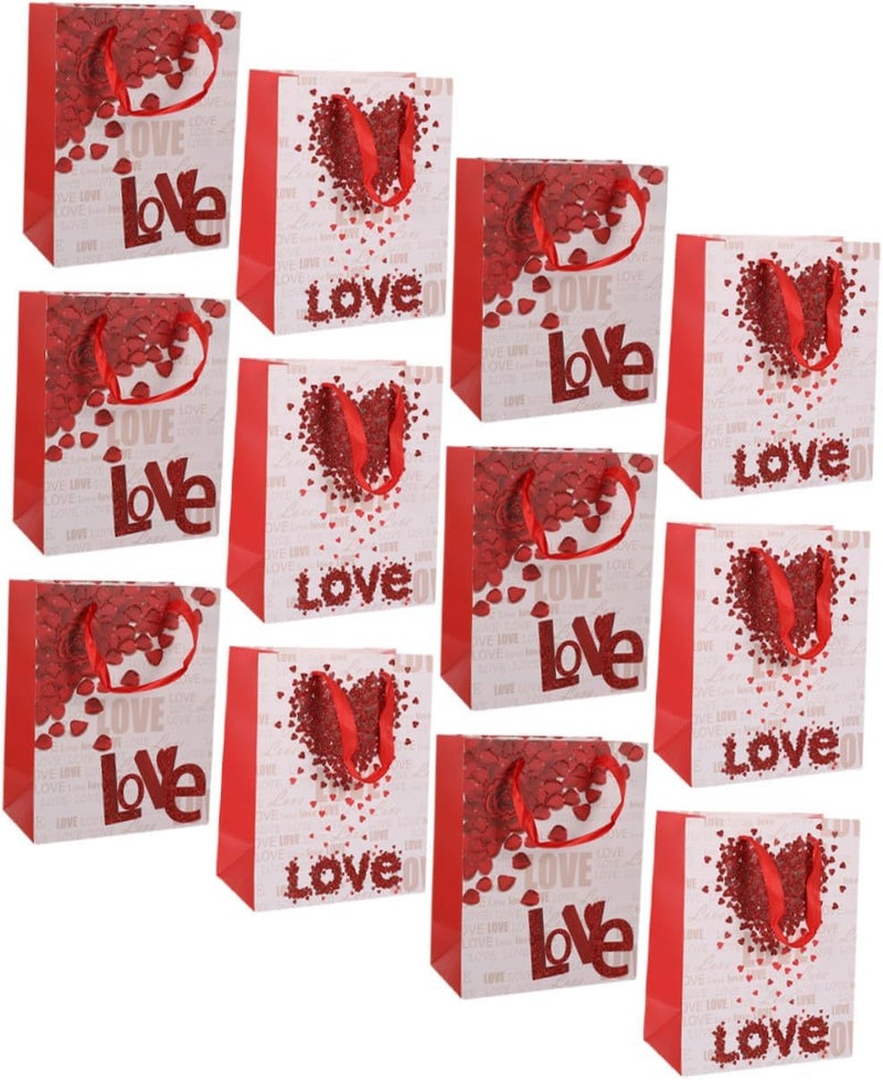SOPOTUTU 12pcs Love Heart Paper Bags Medium Size 23×18×10cm Handheld Wrapping Bags for Mother’s Day Party Favor and Present Packing Random Style - Image 1