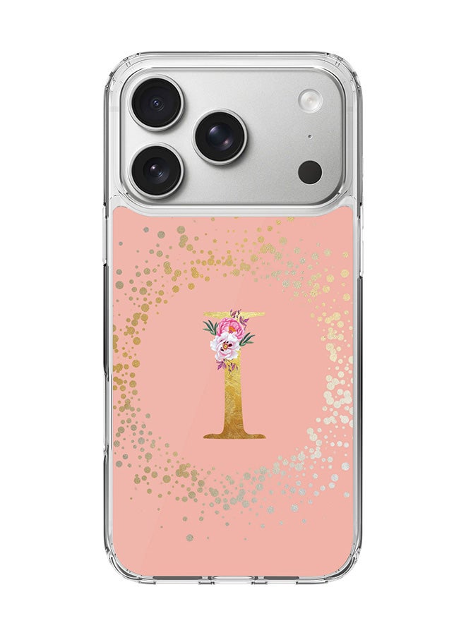 Stylizedd Classic Clear MagSafe Case for iPhone 17 Pro , Hybrid Soft Case Flexible Edges Anti Drop TPU PC Gel Thin Transparent Cover [ Designed for iPhone 17 Pro ] - Custom Monogram Initial Letter Floral Pattern Alphabet - I  (Rose Pink )