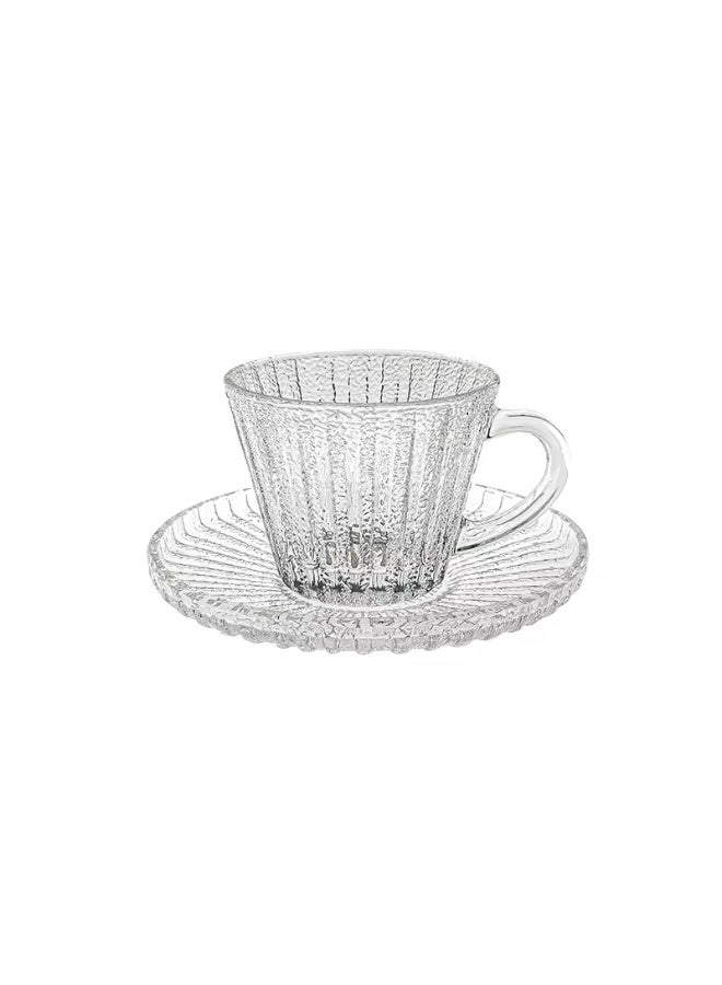 طقم أكواب قهوة زجاج شفافة، 6 أطقم (12 قطعة) أكواب شاي مخططة مع صحون، تصميم كلاسيكي حديث للمنزل والمكتب والمقهى - Image 3