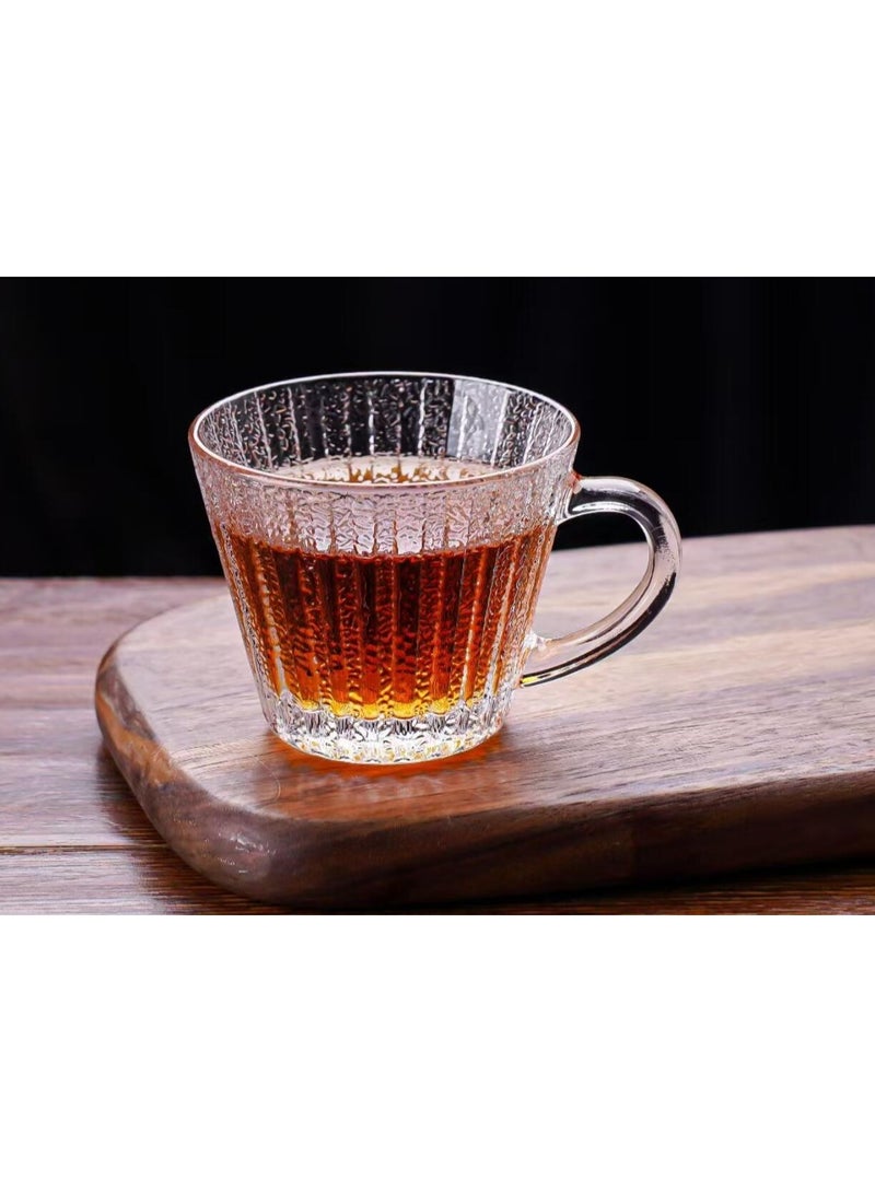 طقم أكواب قهوة زجاج شفافة، 6 أطقم (12 قطعة) أكواب شاي مخططة مع صحون، تصميم كلاسيكي حديث للمنزل والمكتب والمقهى - Image 5
