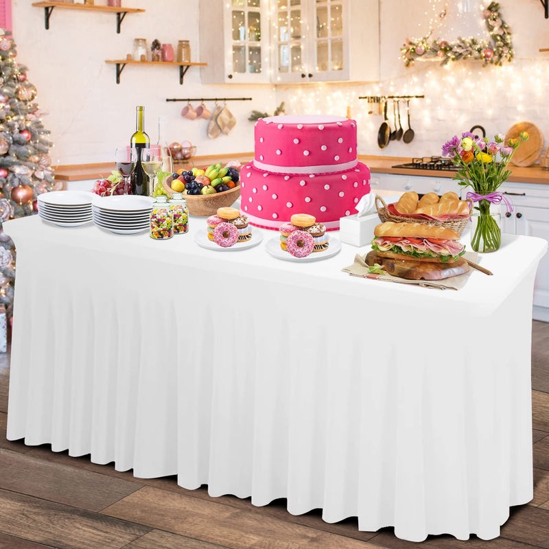 Rinpon Thick Spandex Table Skirts Table Cover 6ft Rectangle Fitted Tablecloth Pleated SkirtWrinkle Free Table Cloth for Banquets VendorWhite723029