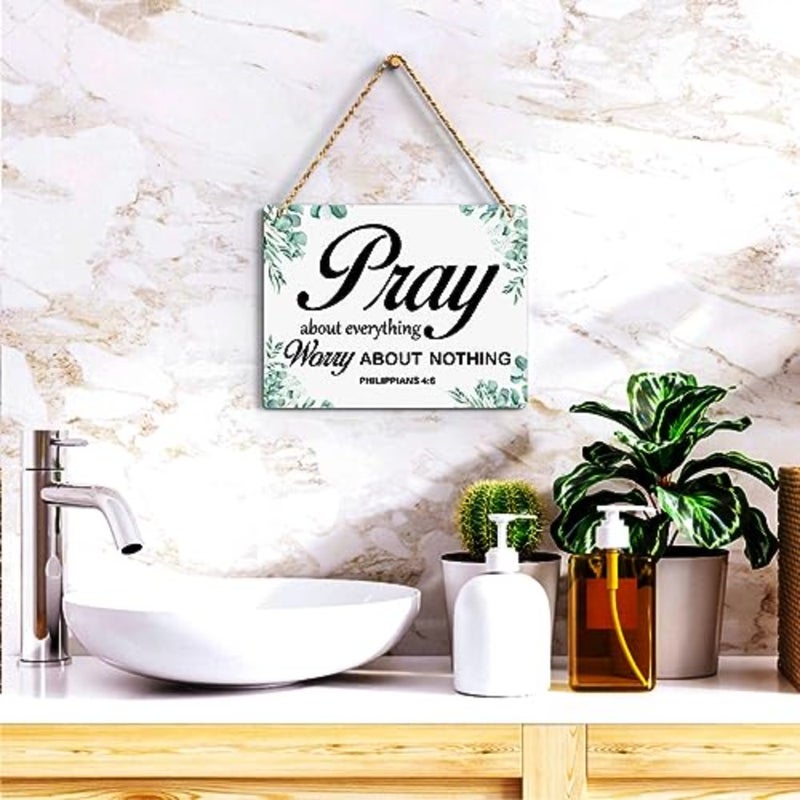 Inspirational Pray About Everything Worry About Nothing Bible Verse Wall Art Rustic Philippians 4:6 Christian Wooden Hanging Sign for Home Wall Art Decoration Wall Decor Present 10 x 8 Inches - Image 5