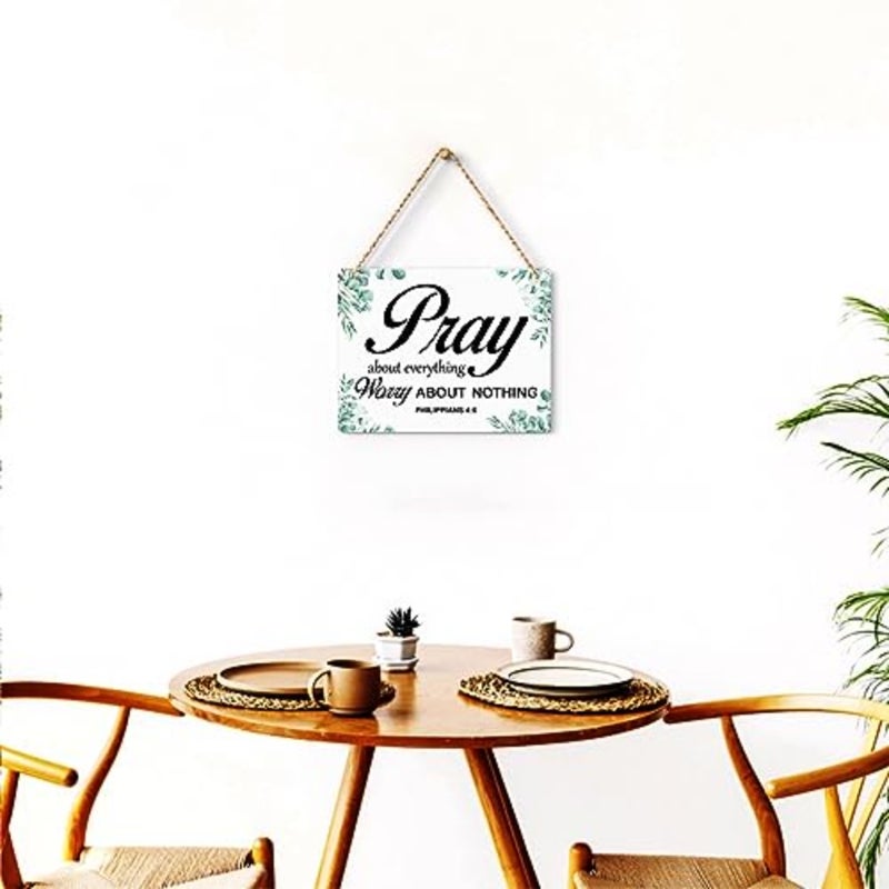Inspirational Pray About Everything Worry About Nothing Bible Verse Wall Art Rustic Philippians 4:6 Christian Wooden Hanging Sign for Home Wall Art Decoration Wall Decor Present 10 x 8 Inches - Image 4
