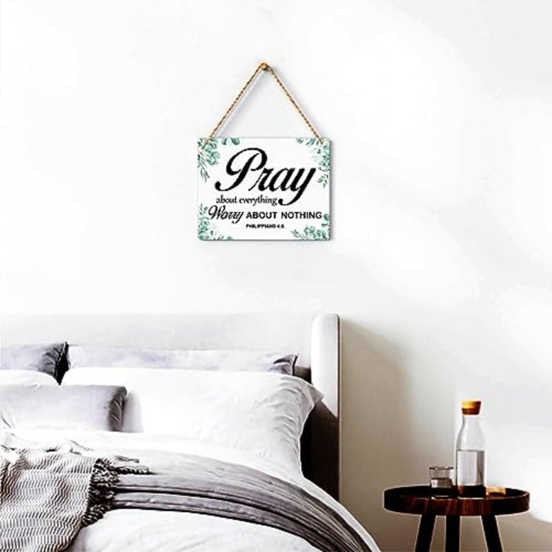 Inspirational Pray About Everything Worry About Nothing Bible Verse Wall Art Rustic Philippians 4:6 Christian Wooden Hanging Sign for Home Wall Art Decoration Wall Decor Present 10 x 8 Inches - Image 3