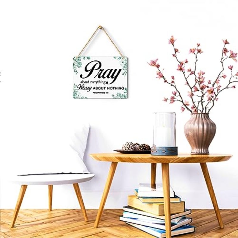 Inspirational Pray About Everything Worry About Nothing Bible Verse Wall Art Rustic Philippians 4:6 Christian Wooden Hanging Sign for Home Wall Art Decoration Wall Decor Present 10 x 8 Inches - Image 2