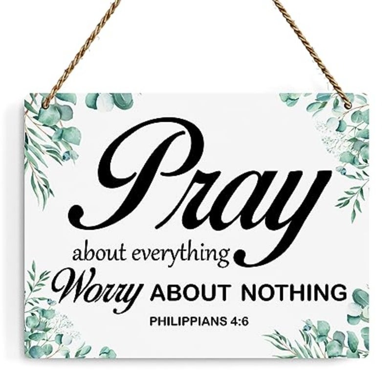 Inspirational Pray About Everything Worry About Nothing Bible Verse Wall Art Rustic Philippians 4:6 Christian Wooden Hanging Sign for Home Wall Art Decoration Wall Decor Present 10 x 8 Inches - Image 1