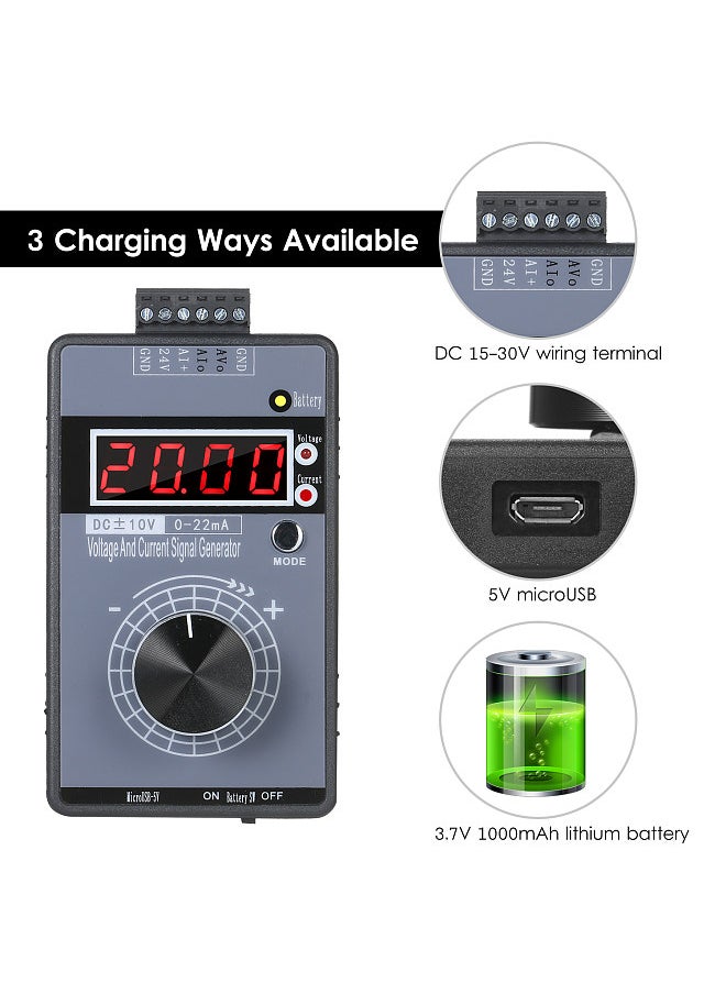Generic - Portable Precision Current Voltage Signal Generator Programmable Analog Signal Simulator Calibrator with Rechargeable Battery for Simulating DC -10~10V and 0~22mA Signals PLC Inputs - Image 1