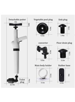 SYOSI 9 in 1 Air Plunger for Toilet, Drain Plumb Plunger, High Pressure with 9 Detachable Assembly Heads, Air Drain Blaster Gun Plunger High Pressure, For Clogged Toilet Kitchen Bathroom Tubs(gray)  - Image 5
