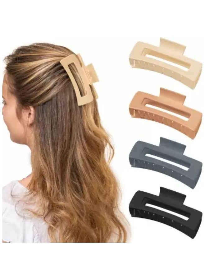 DN Creation Plastic Rectangle Hair Claw Matte Solid Color, Non-Slip Catch Hair Clips Jumbo Hair Styling Accessories (Pack of 4) - Assorted Color - Image 1