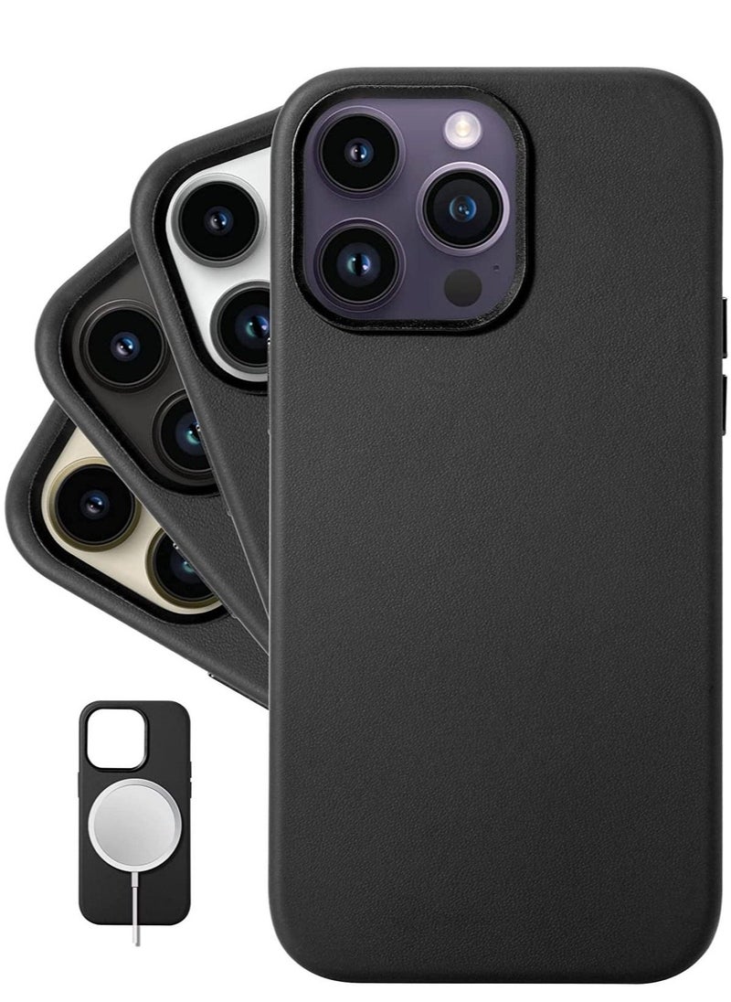 Raxoom (for iPhone 14 Pro Max) - European Nappa Leather Case - Smoothen and Soften Over Time - Compatible with Magsafe Black - Image 1