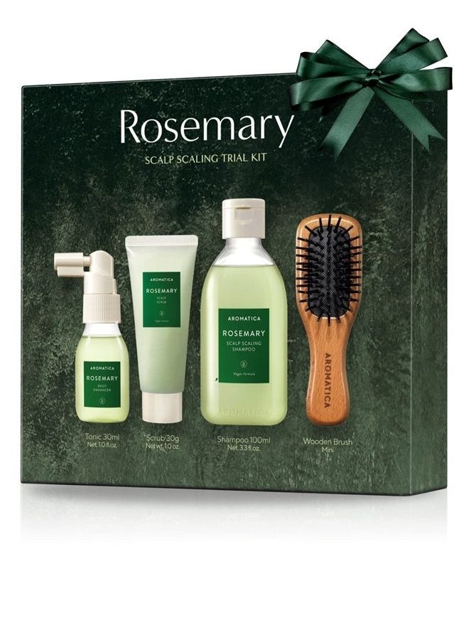 AROMATICA Rosemary Scalp Scaling Trial Kit - Gift Set - Mini Wooden Hair Brush - [Shampoo 3.38 fl. oz. / Root Enhancer 1.01 fl. oz. / Scalp Scrub 1.01 fl. oz.] - For Clearer and Dandruff Free Hair - P  - Image 1