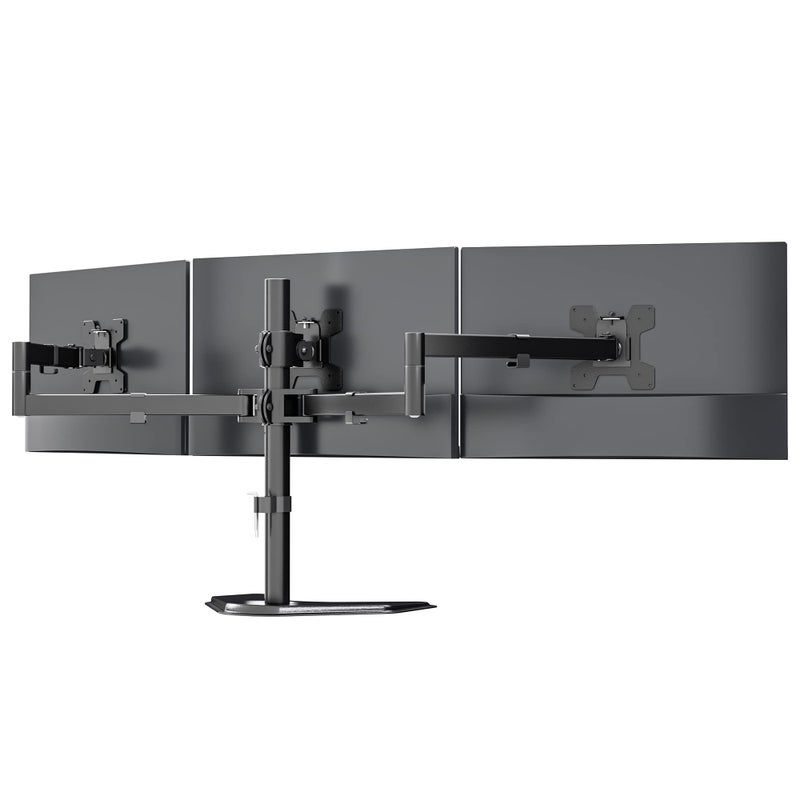 WALI Triple Monitor Stand, Free Standing Three LCD Monitor Fully Adjustable Desk Mount Fits 3 Screens up to 27 inch, 22 lbs Weight Capacity per Arm (MF003), Black - Image 1