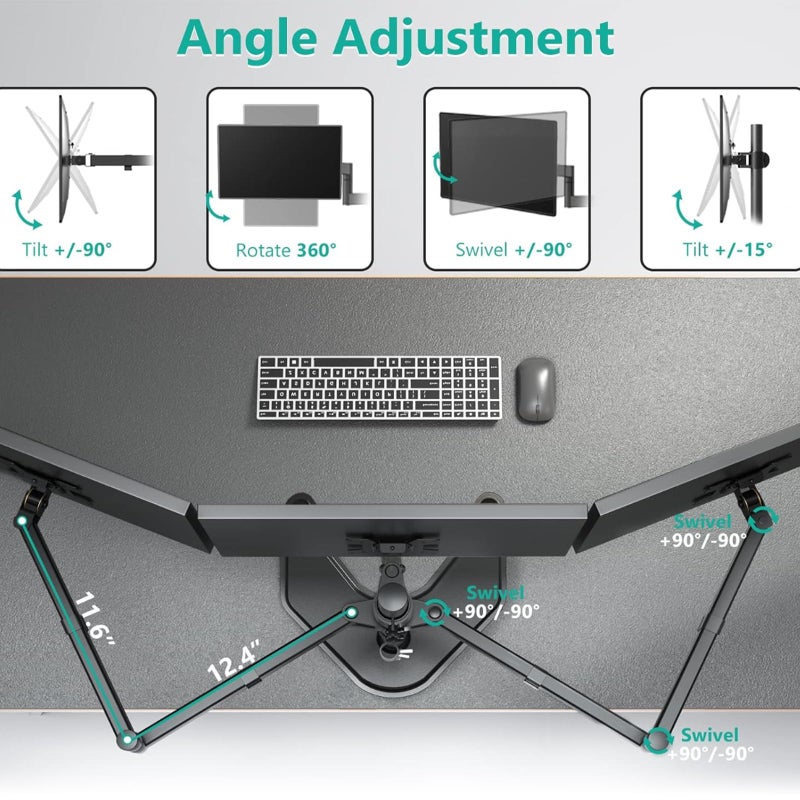 WALI Triple Monitor Stand, Free Standing Three LCD Monitor Fully Adjustable Desk Mount Fits 3 Screens up to 27 inch, 22 lbs Weight Capacity per Arm (MF003), Black - Image 5